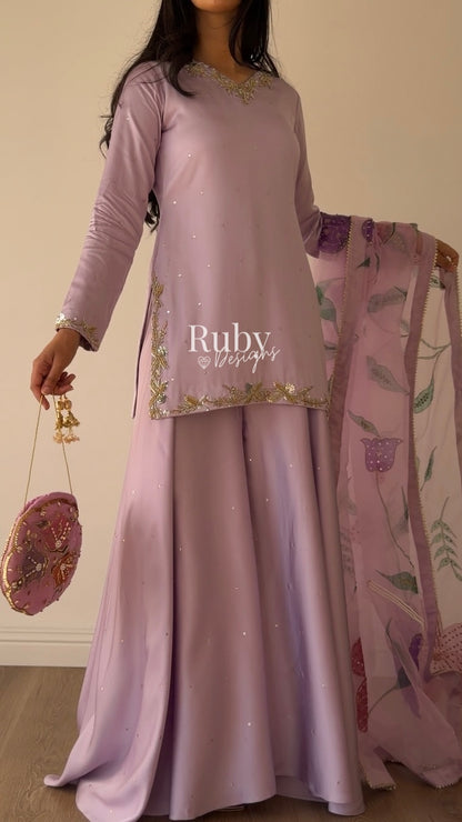 REYA Lilac - 3 Piece Silk Suit with Matching Potli Bag