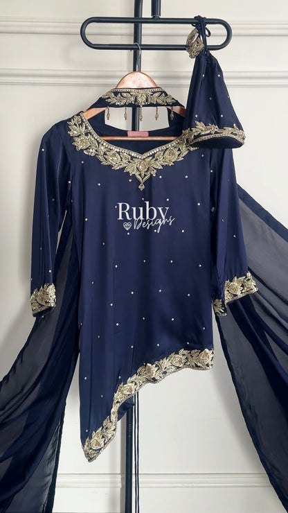 RANI Midnight - 3 Piece Luxury Silk Suit with Matching Bag