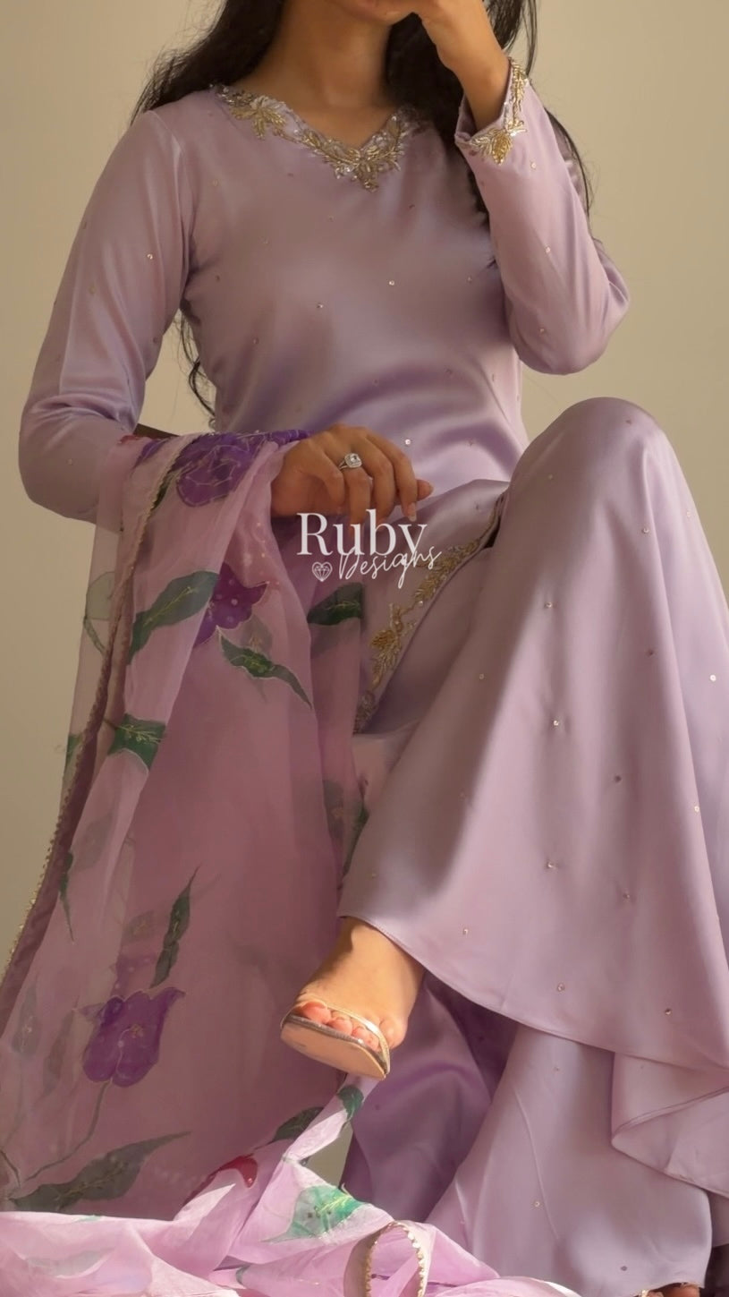 REYA Lilac - 3 Piece Silk Suit with Matching Potli Bag