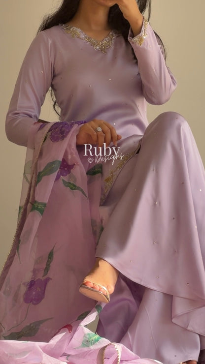 REYA Lilac - 3 Piece Silk Suit with Matching Potli Bag
