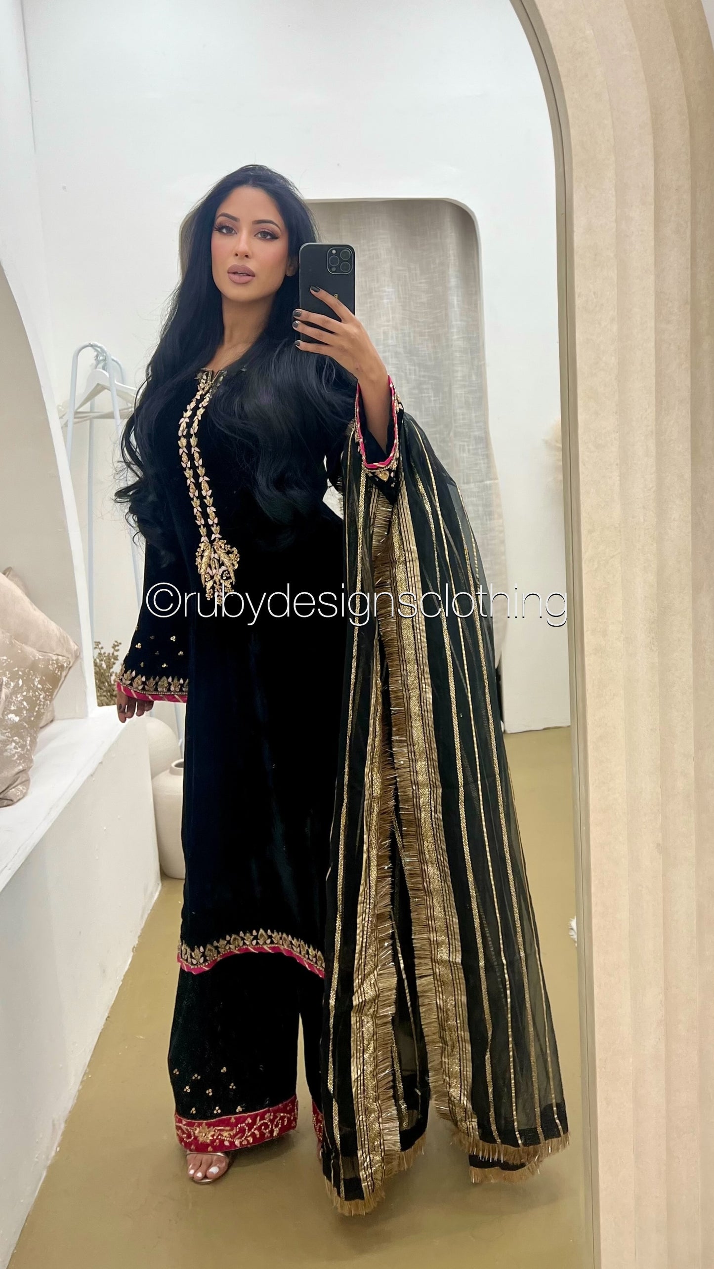 NAYAB - 3 Piece Luxury Velvet Suit with Gold Handwork