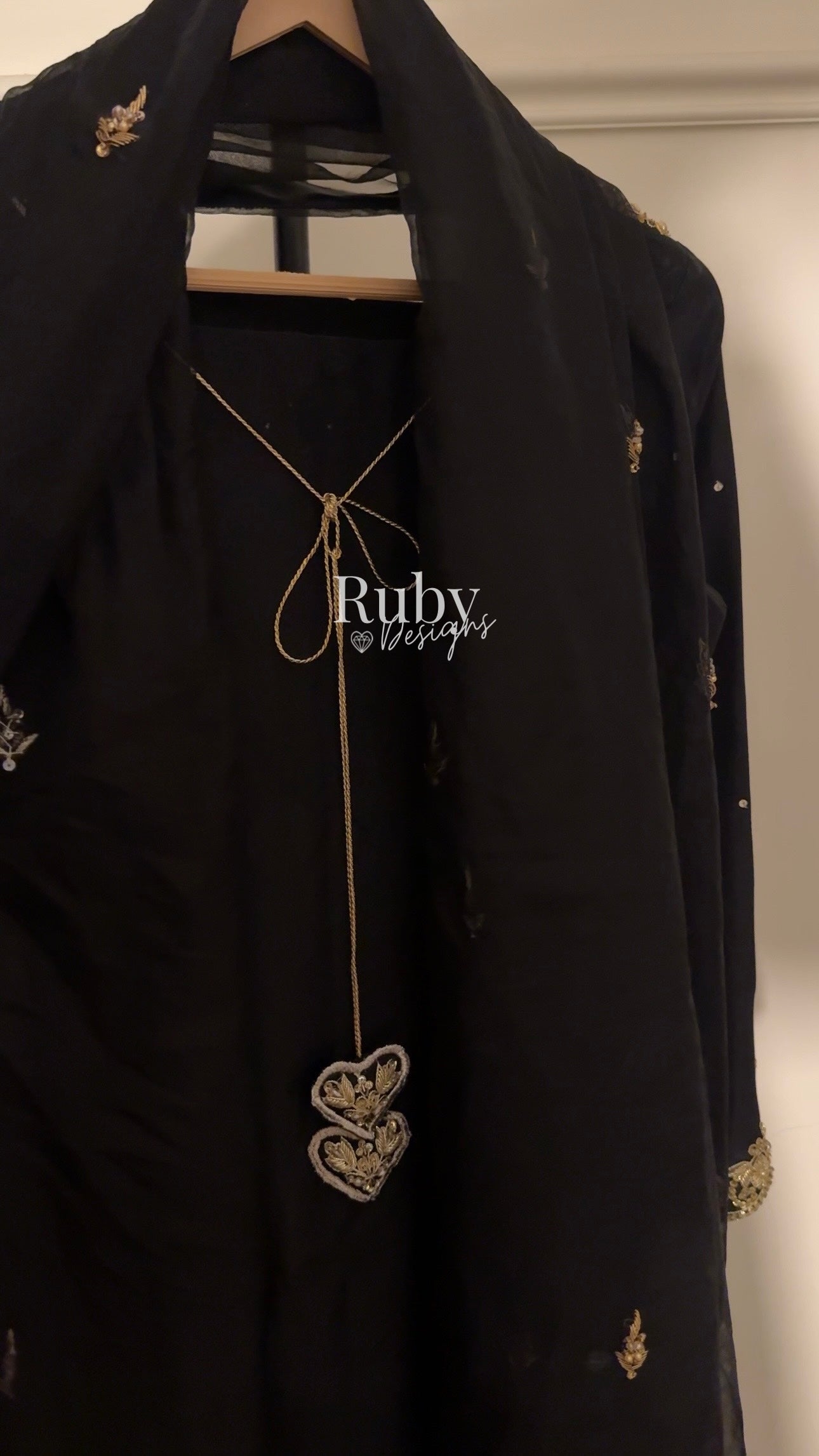 MEHER Noir - 3 Piece Silk Suit with Farshi Shalwar