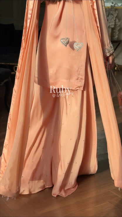 PARISA Peach - 4 Piece Silk Suit with Matching Potli Bag