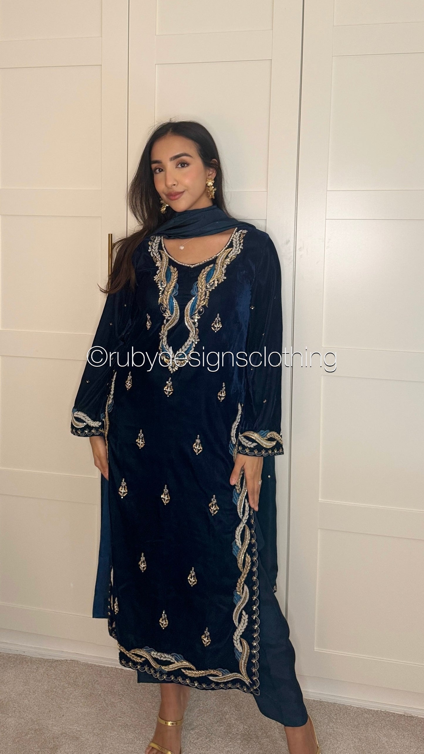 LINA - 3 Piece Luxury Velvet Suit with Gold Handwork