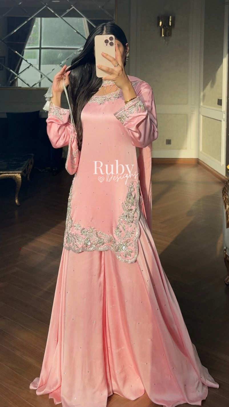 PARISA Rose - 4 Piece Silk Suit with Matching Potli Bag