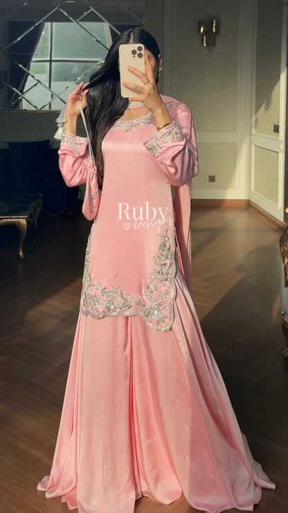PARISA Rose - 4 Piece Silk Suit with Matching Potli Bag