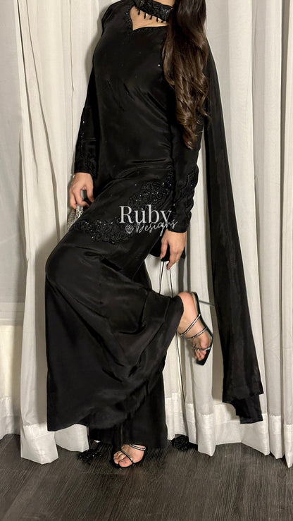 PRE-ORDER (not for immediate dispatch) - LIYANA - 3 Piece Black Luxury Silk Suit with Cutdana Handwork