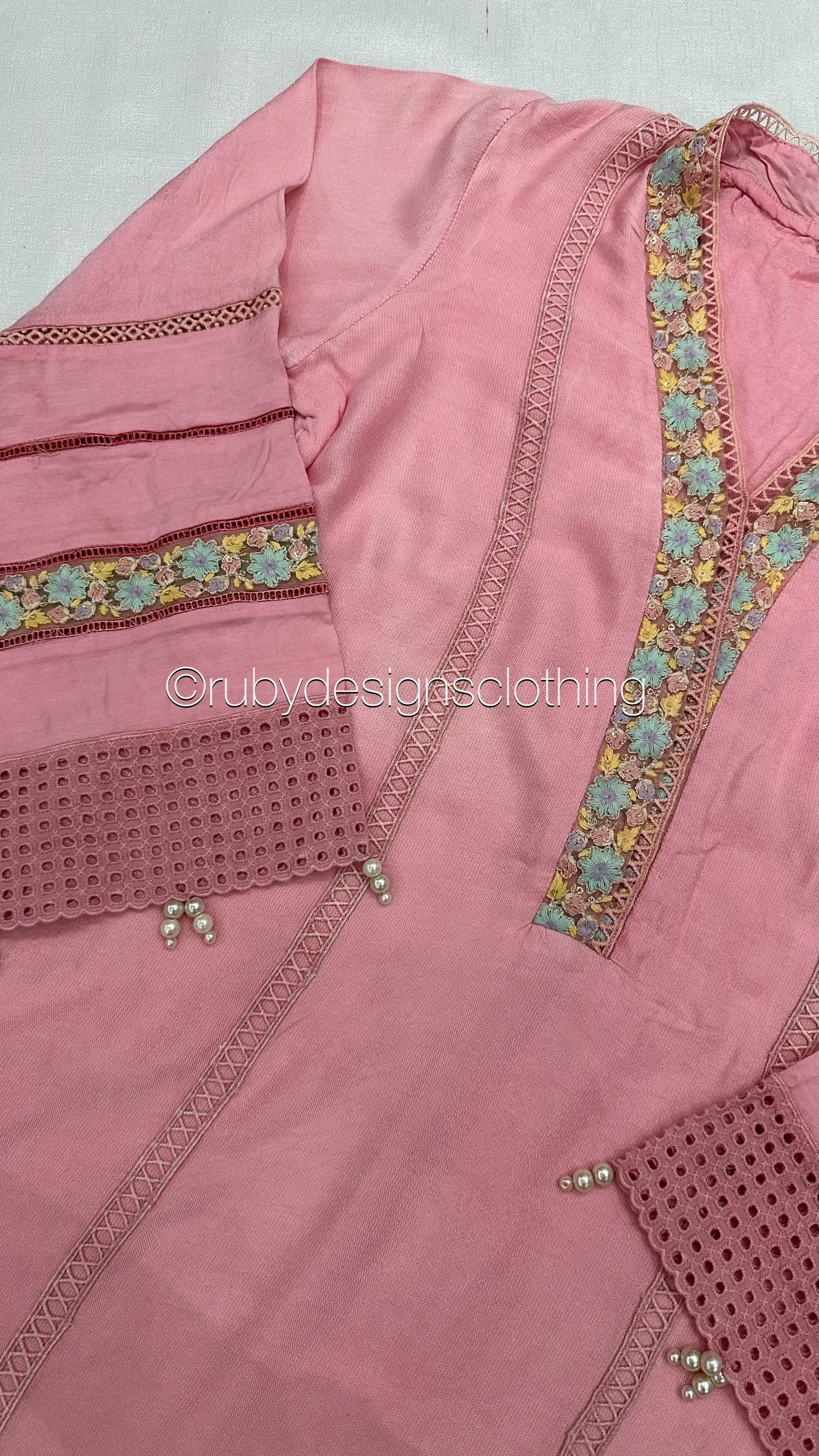 Minor Defect - NISA - 3 Piece Rose Pink Suit with Pearls (8748055134421) (8748070961365)