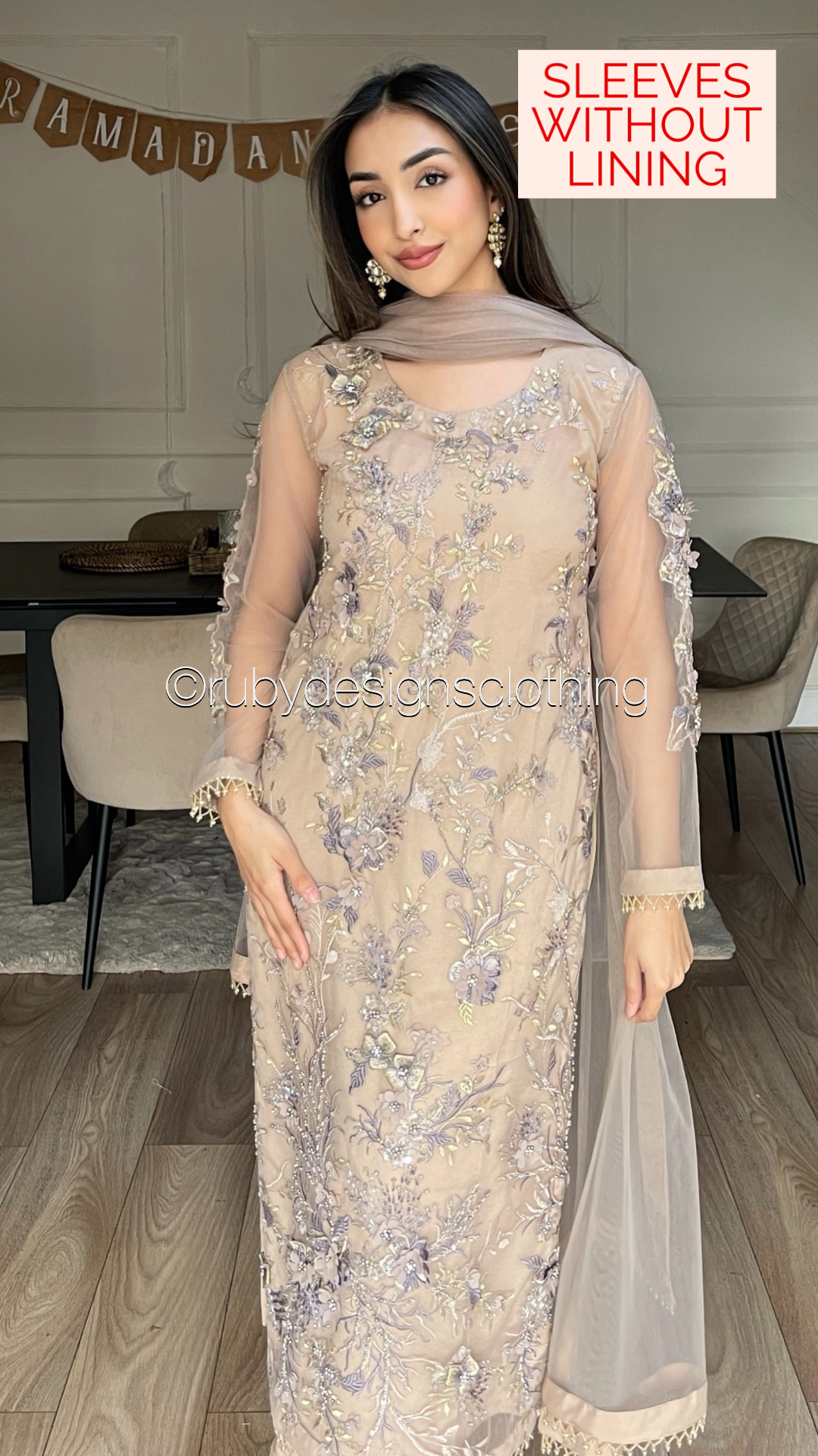 NABA - 3 Piece Latte Net Suit with 3D Detailing