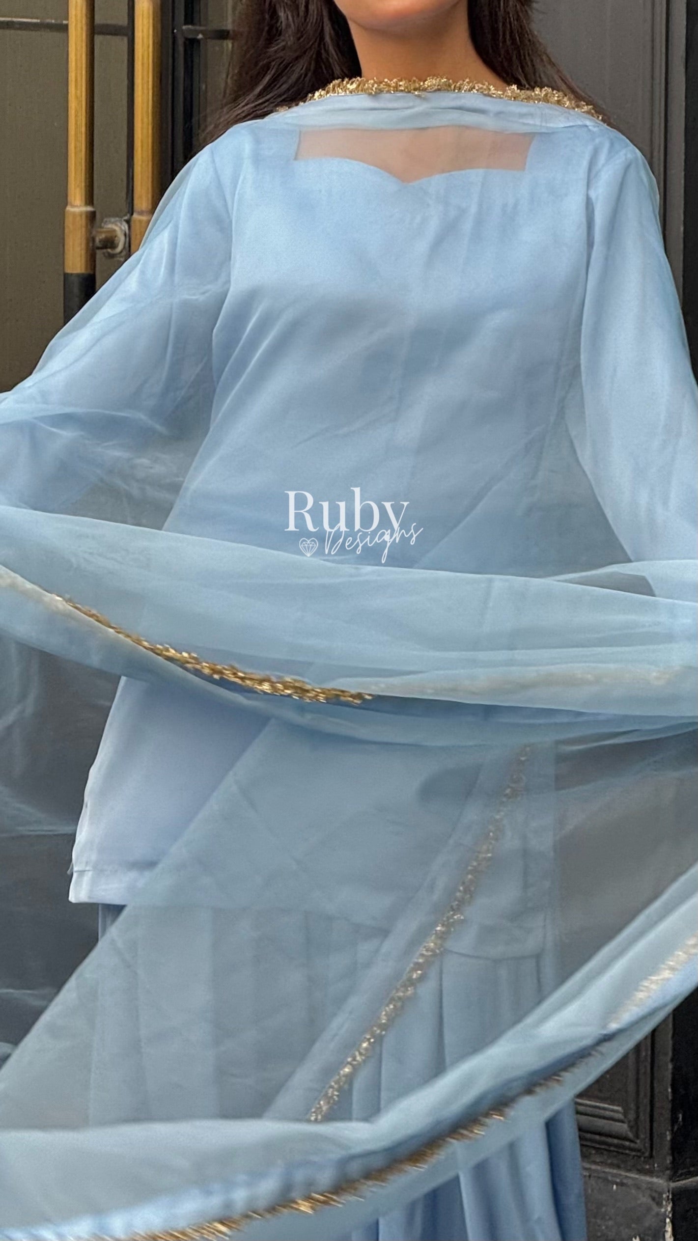 AMELLE Sky - 3 Piece Silk Suit with Balloon Pants