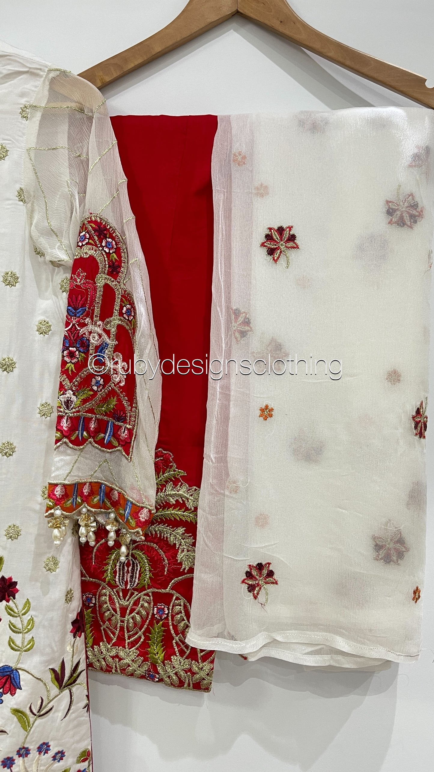 3 Piece ANAYA Inspired White and Red Embroidered Suit (8748139643093)