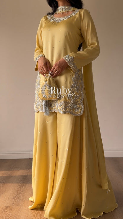 PARISA Butter - 4 Piece Silk Suit with Matching Potli Bag