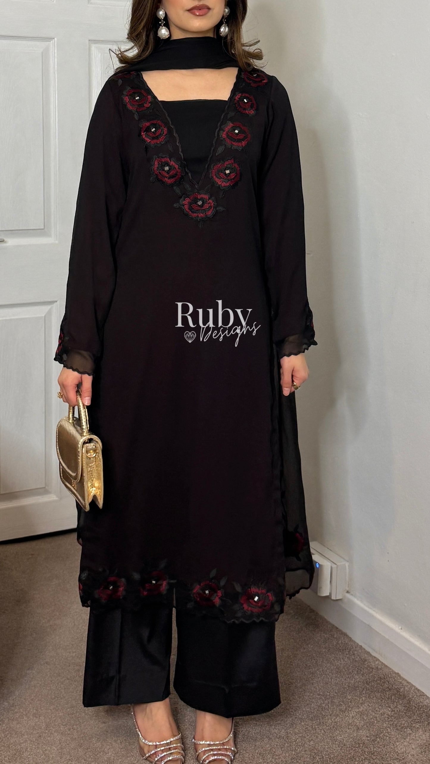 IFRA Noir - 3 Piece Chiffon Suit with Embroidery