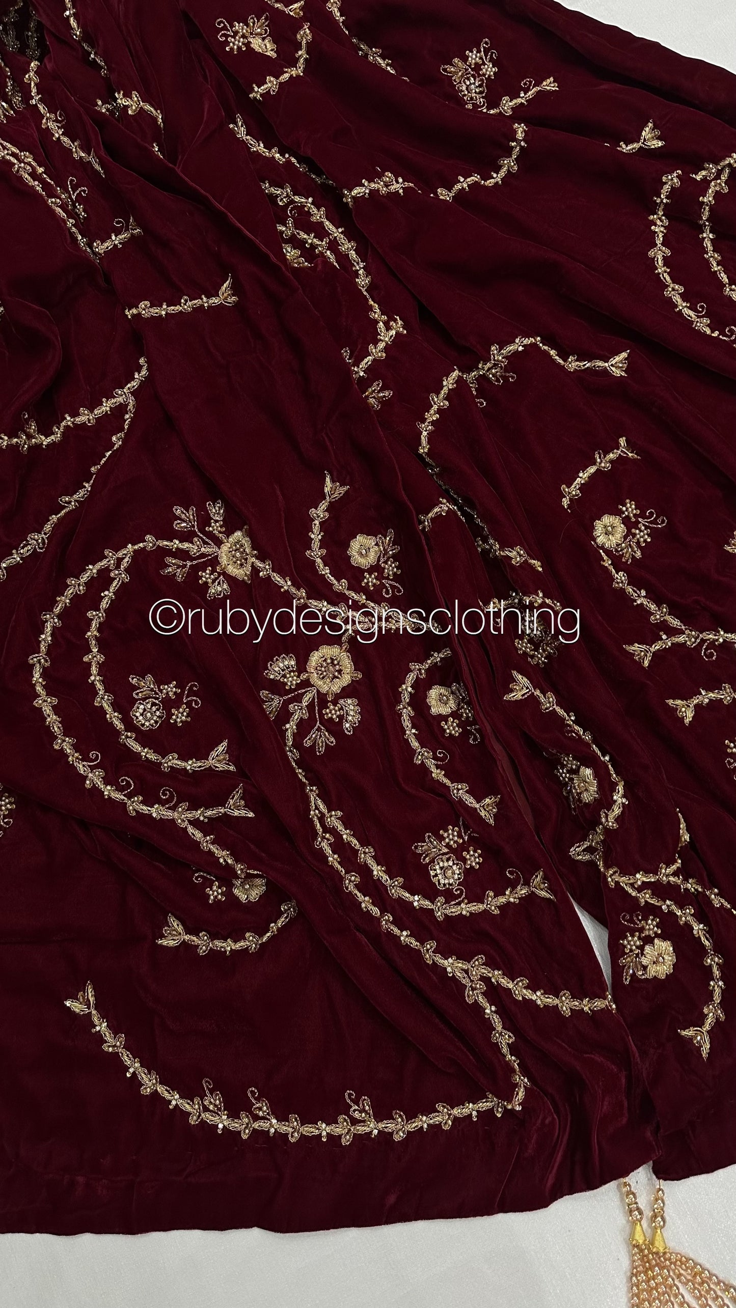 RAISA Cherry - 3 Piece Luxury Velvet Suit with Heavy Embellished Shawl