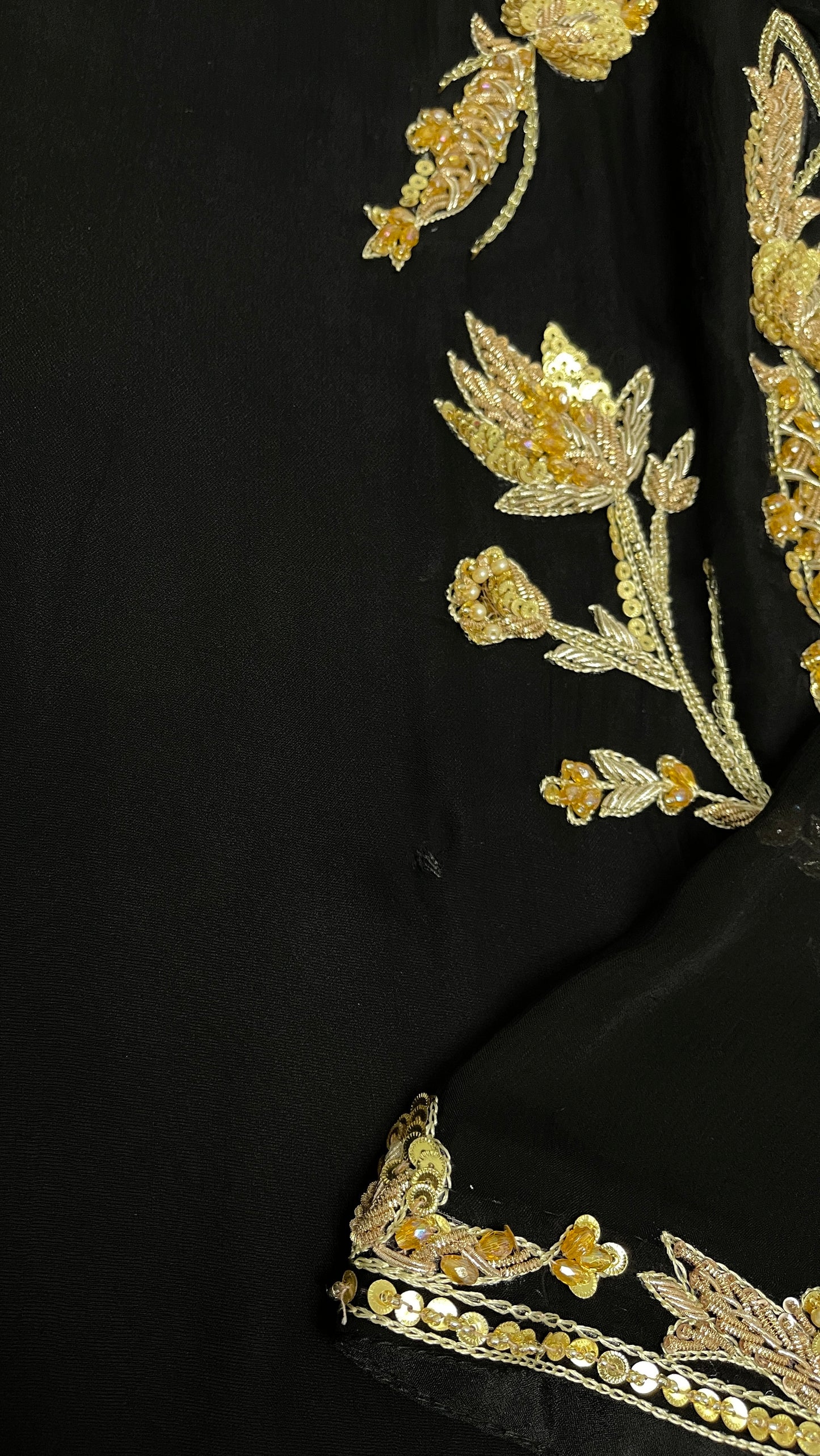 Minor Defect: LIMITED EDITION SAMARA Black - 3 Piece Chiffon Suit with Gold Hand Embellishment