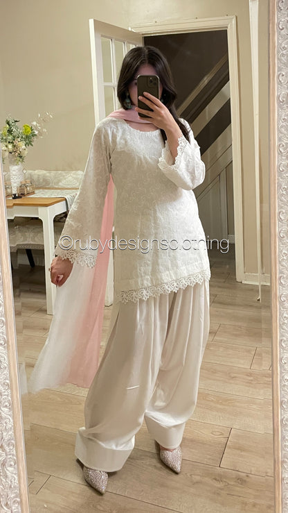 White Lily - 3 Piece Chikankari Suit with Farshi Shalwar