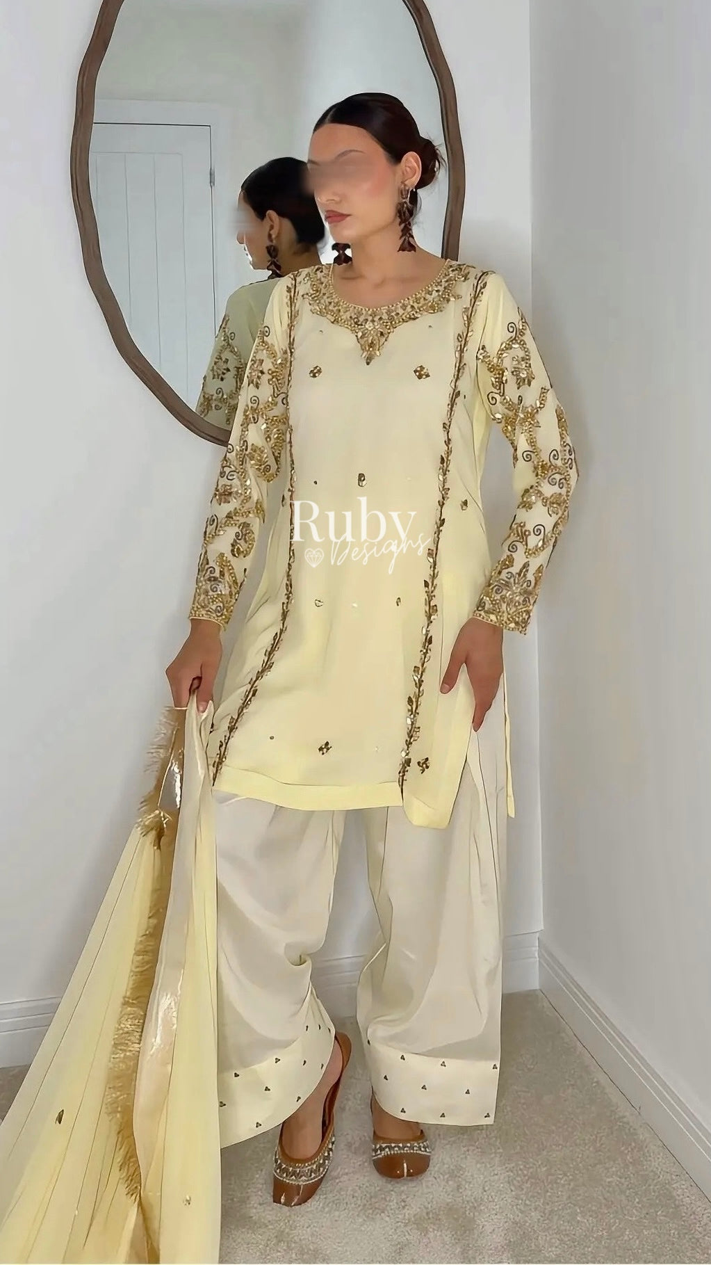 NAYRA Butter Silhouette 3 (Short Shirt) - 3 Piece Chiffon Suit with Shalwar