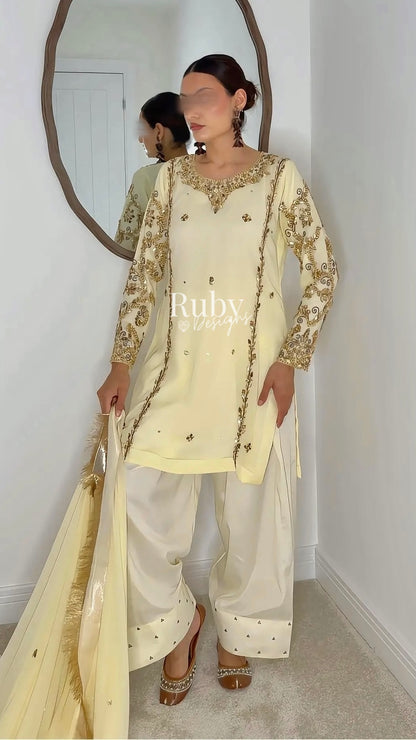 NAYRA Butter Silhouette 3 (Short Shirt) - 3 Piece Chiffon Suit with Shalwar