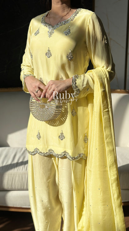 ATIFA Butter - 3 Piece Silk Suit with Shalwar