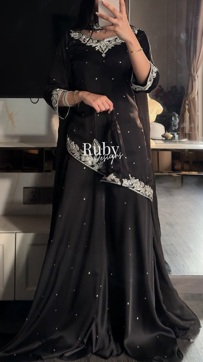 RANI Noir - 3 Piece Luxury Silk Suit with Matching Bag