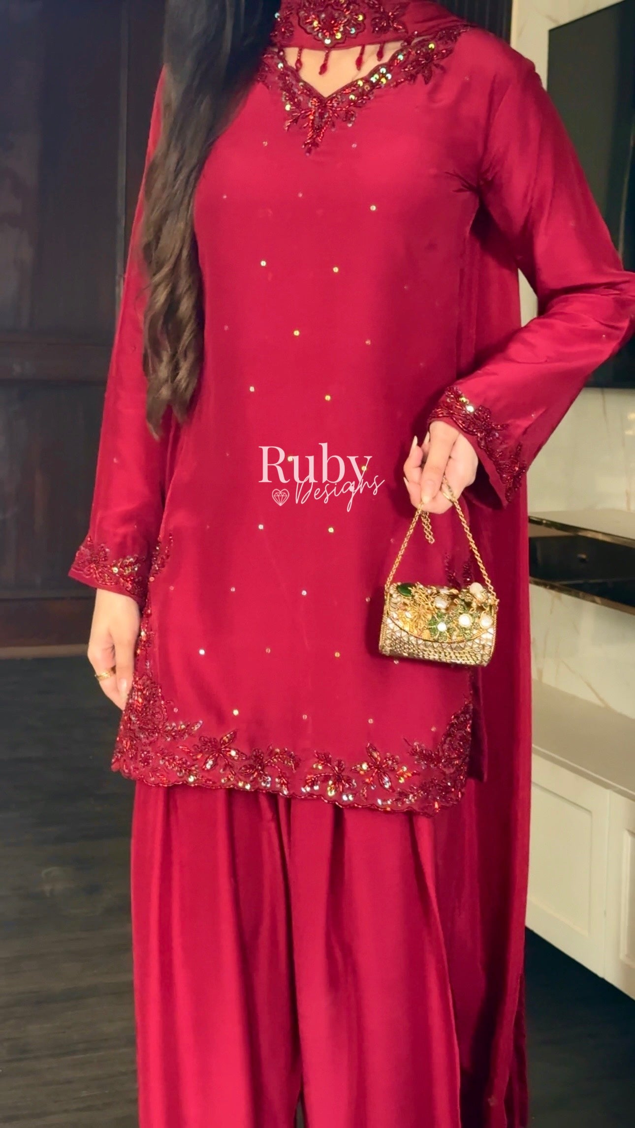 LEYLA - 3 Piece Luxury Silk Suit with Farshi Shalwar