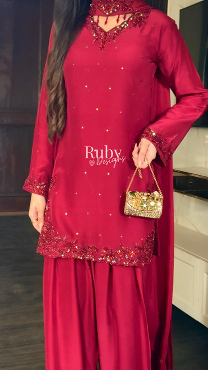 LEYLA - 3 Piece Luxury Silk Suit with Farshi Shalwar