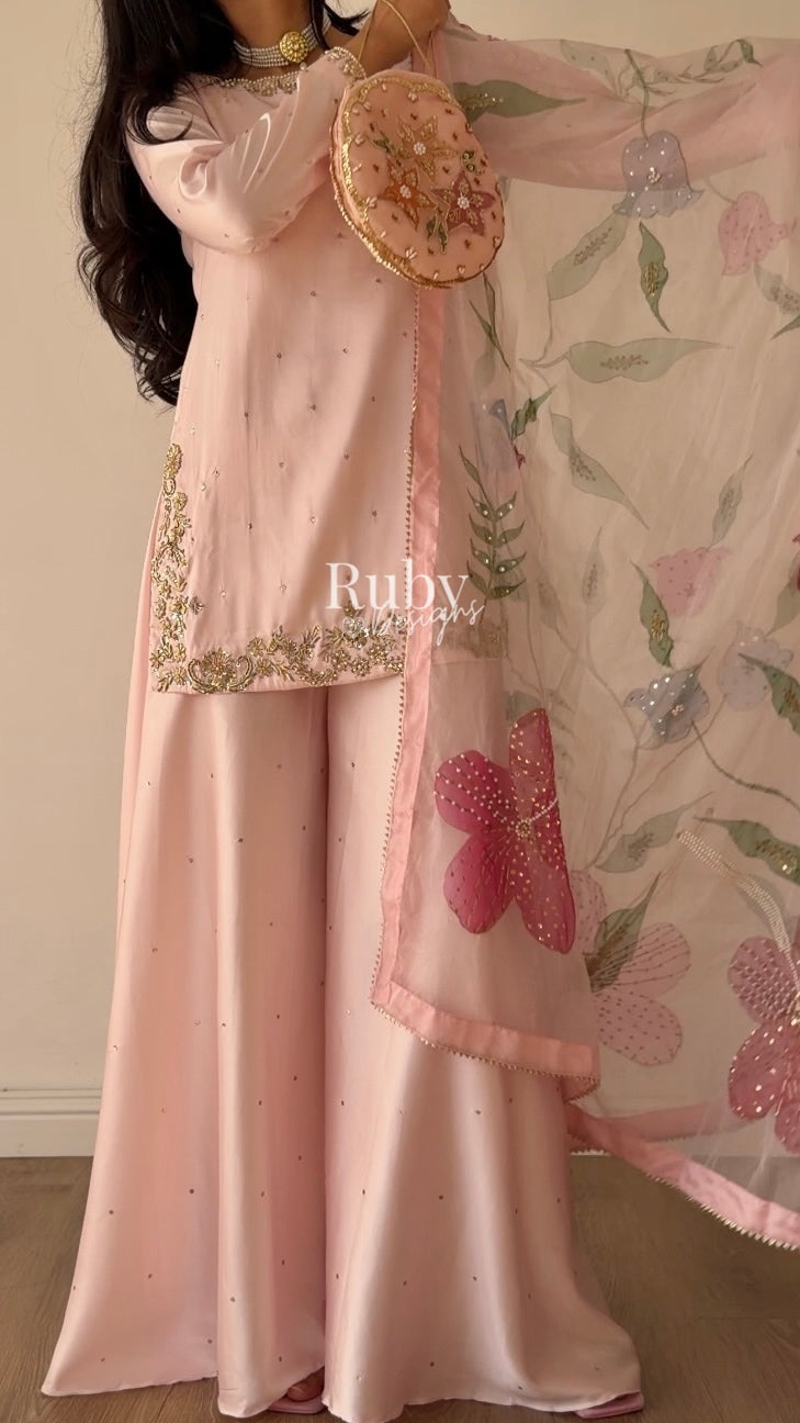 REYA Rose - 3 Piece Silk Suit with Matching Potli Bag