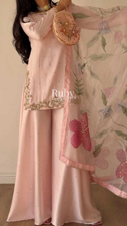 REYA Rose - 3 Piece Silk Suit with Matching Potli Bag
