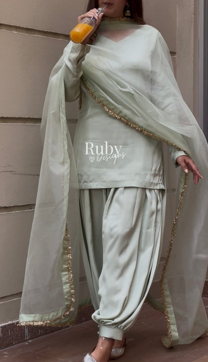AMELLE Mint - 3 Piece Silk Suit with Balloon Pants