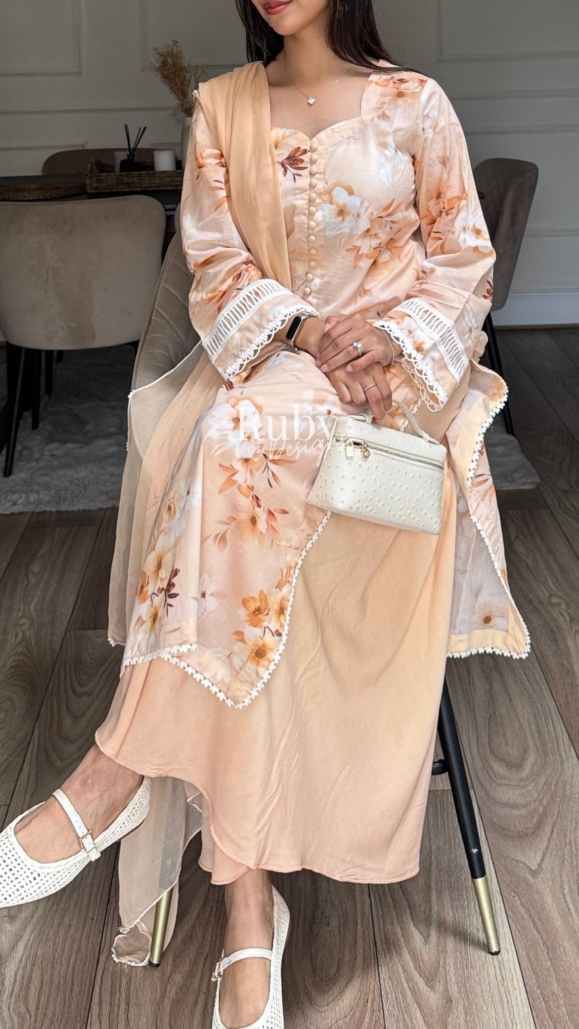 ANABIA - 3 Piece Peach Swiss Lawn Suit with Chiffon Dupatta