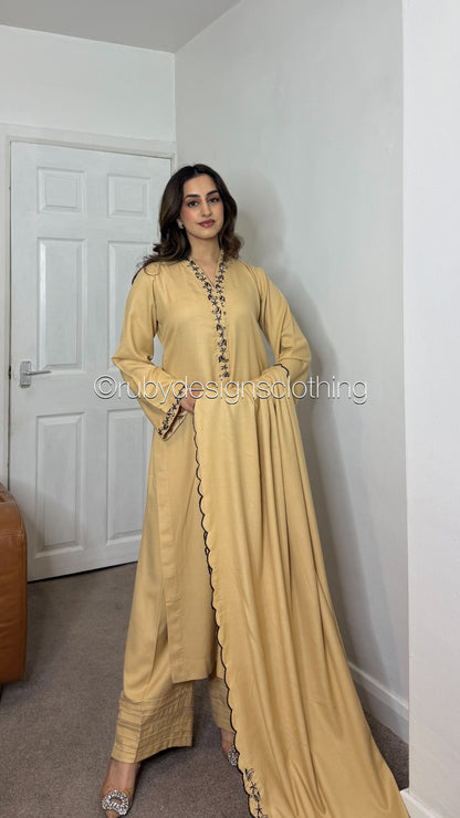 SANIA - 3 Piece Beige Marina Suit with Shawl