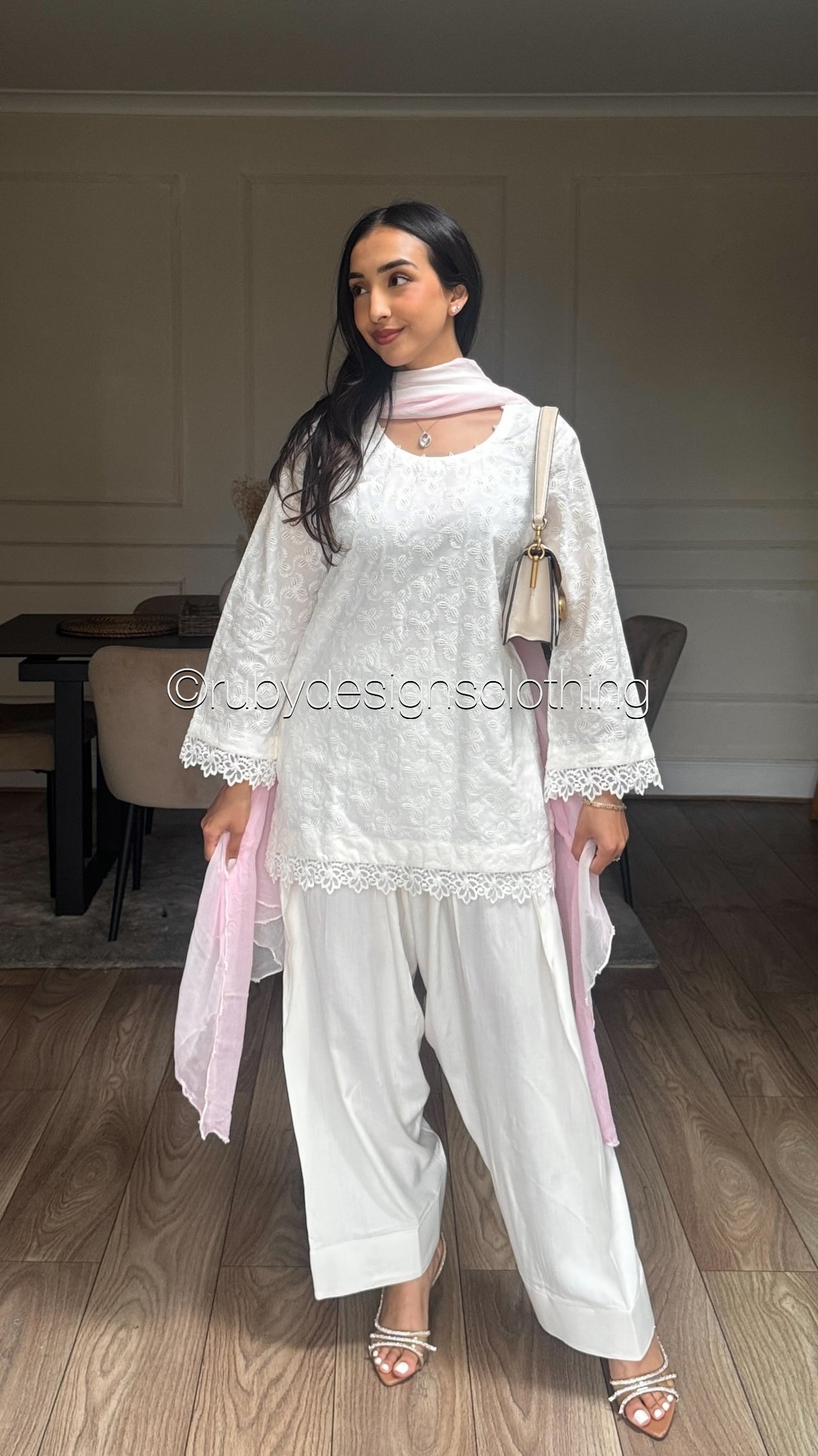 White Lily - 3 Piece Chikankari Suit with Farshi Shalwar