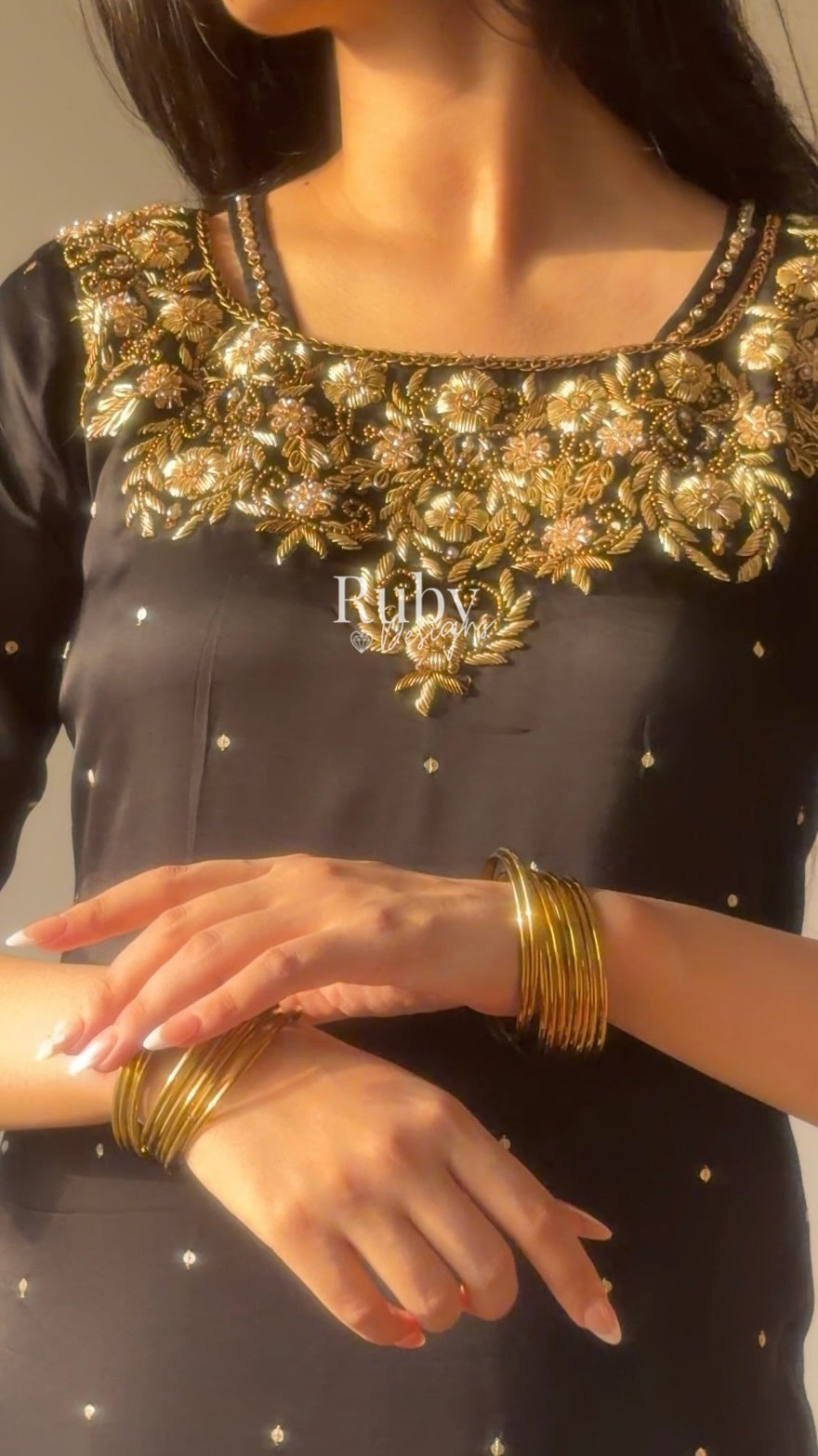 HANIA Noir - 3 Piece Silk Suit with Straight Trouser