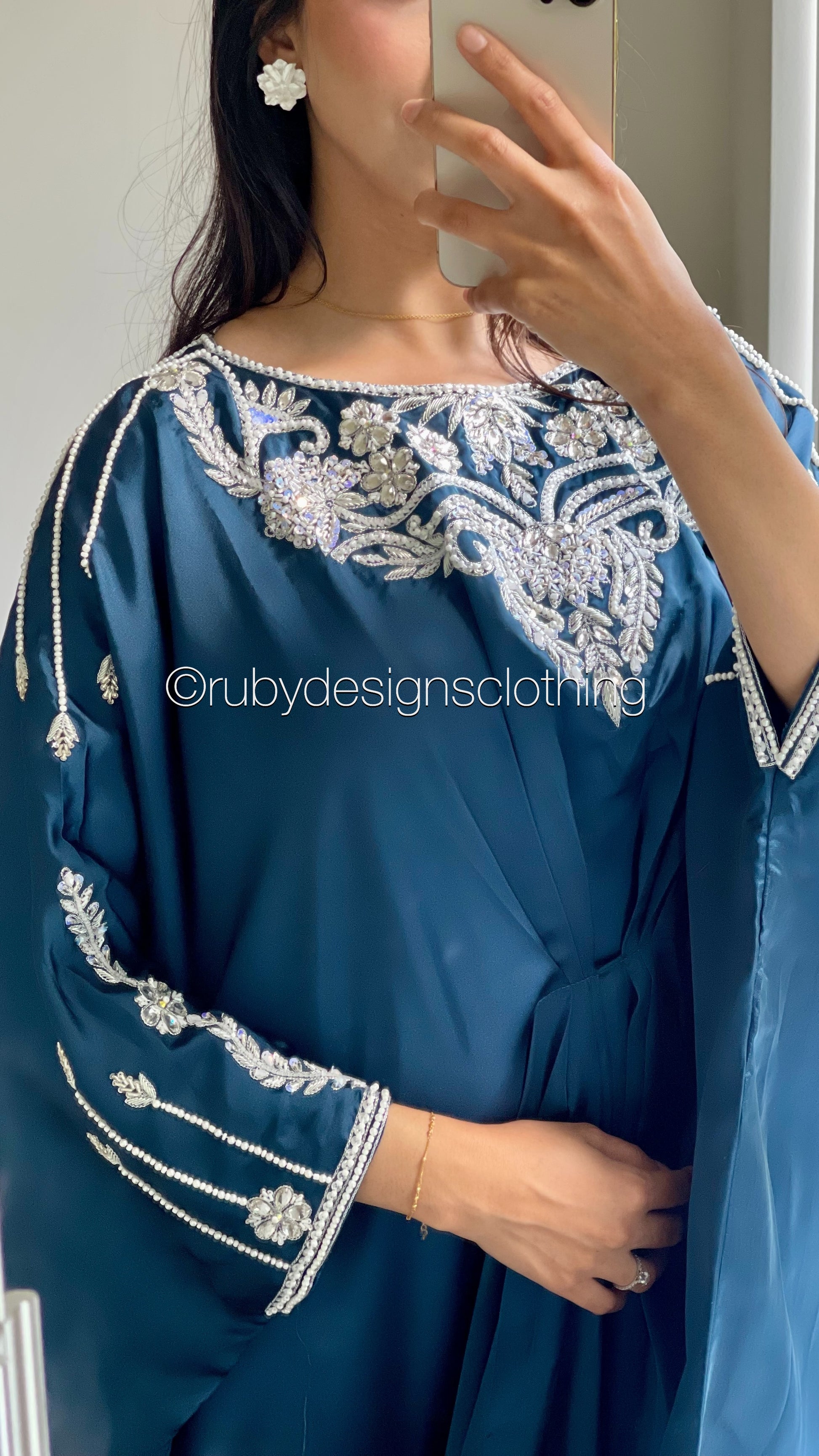 JASMINE - Blue Kaftan with Silver Handwork (8713903472853)