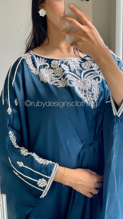 JASMINE - Blue Kaftan with Silver Handwork (8713903472853)