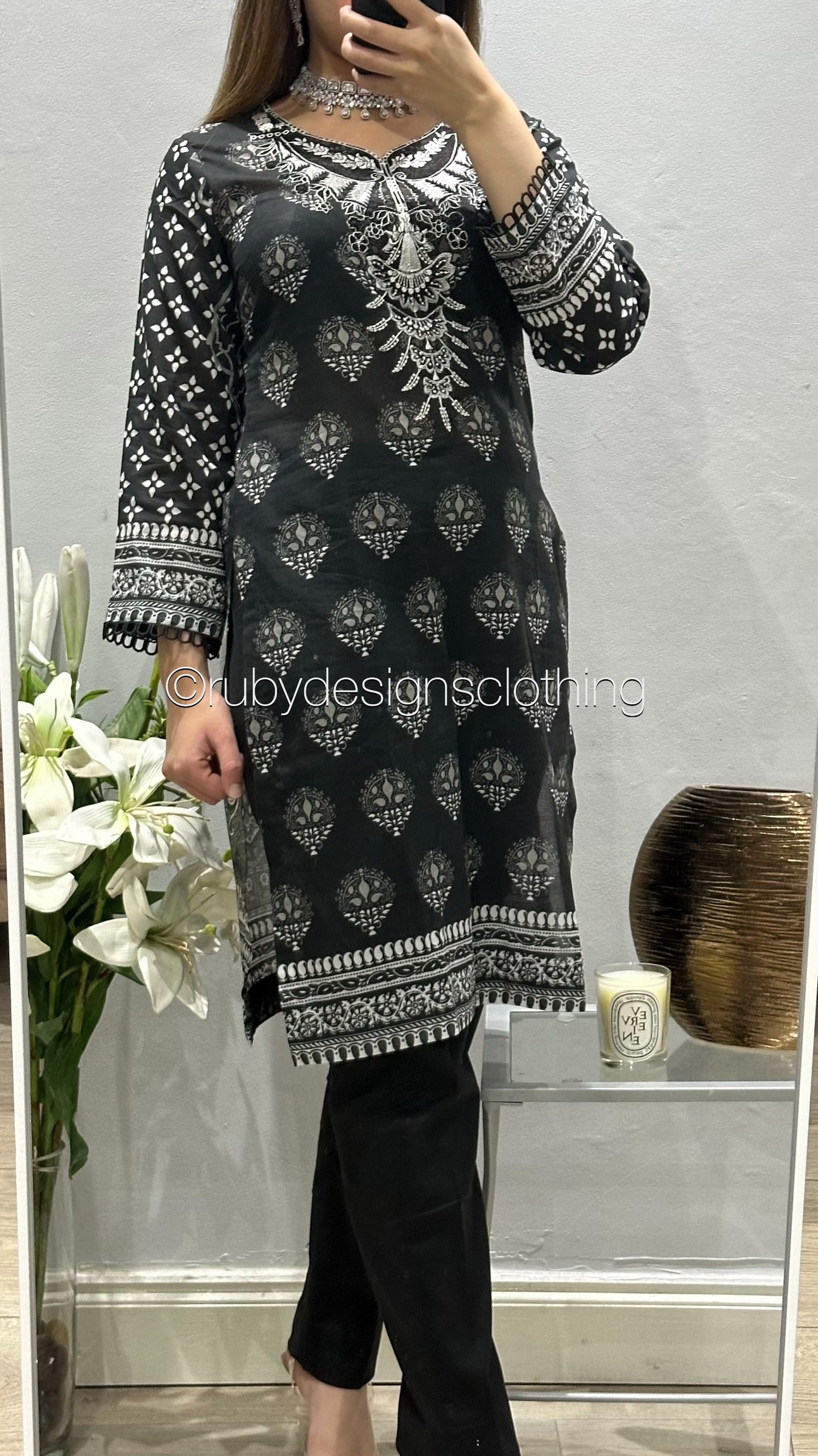 Original KHAS 3 Piece Black Lawn Suit with Printed Dupatta (8746817192149)