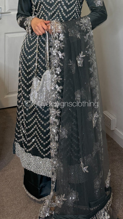 IZMA Smoke - 3 Piece Net Suit with Wide Leg Trousers