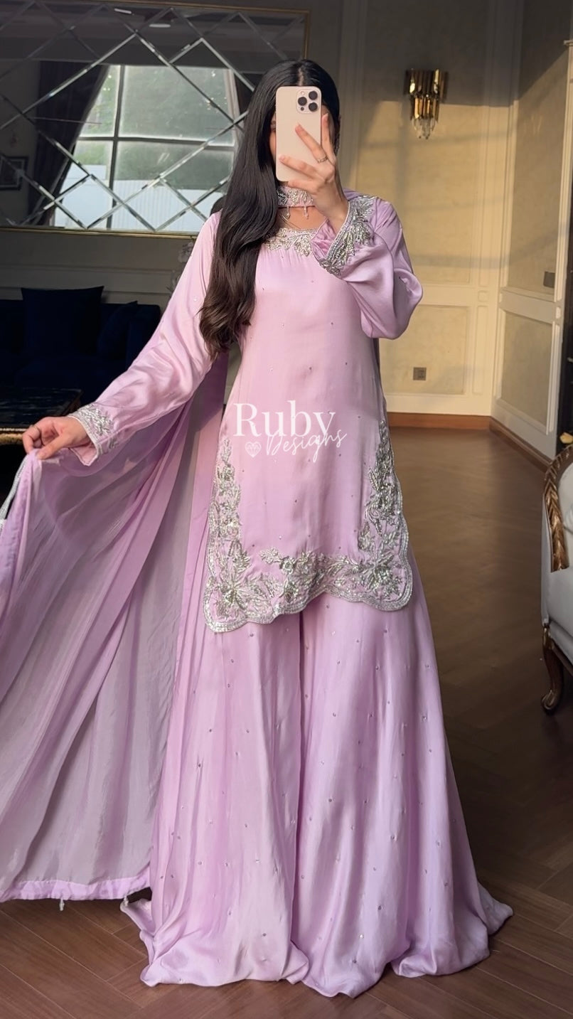 PARISA Lilac - 4 Piece Silk Suit with Matching Potli Bag