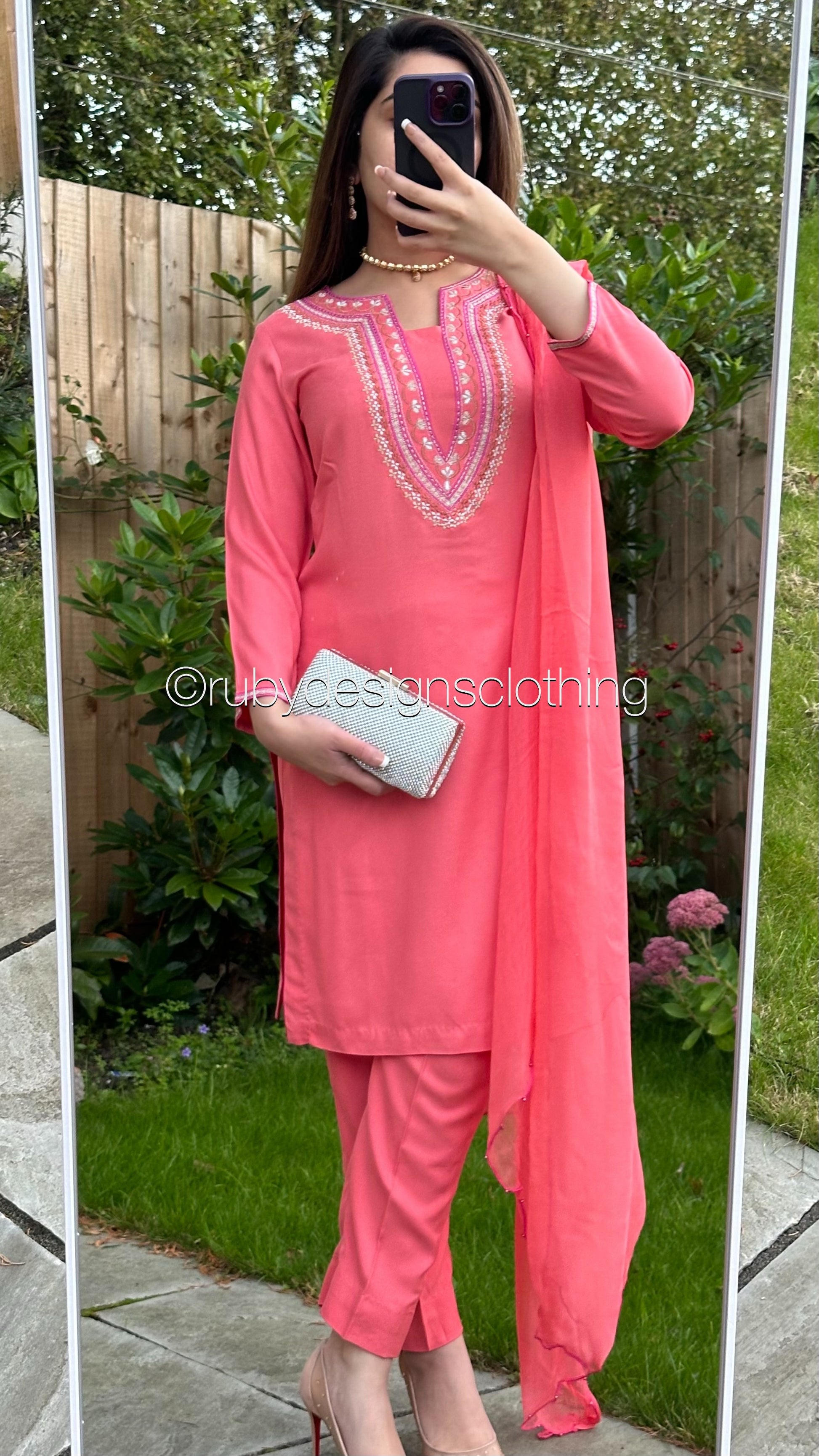 3 Piece Pink Linen Suit with Chiffon Dupatta (8746824401109)