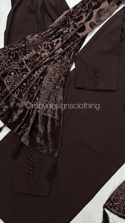 ZAILA Cocoa - 3 Piece Marina Suit with Palachi Shawl