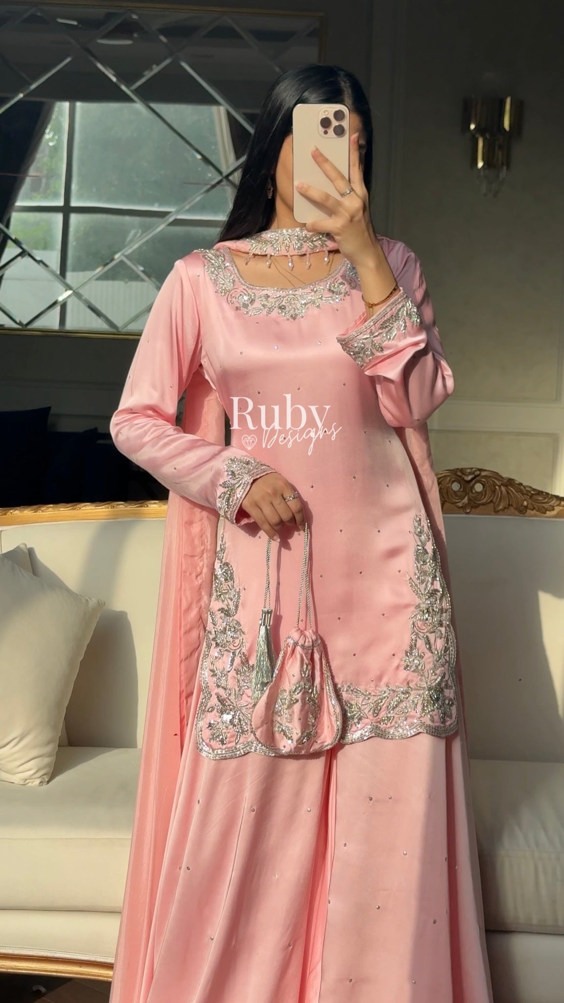 PARISA Rose - 4 Piece Silk Suit with Matching Potli Bag