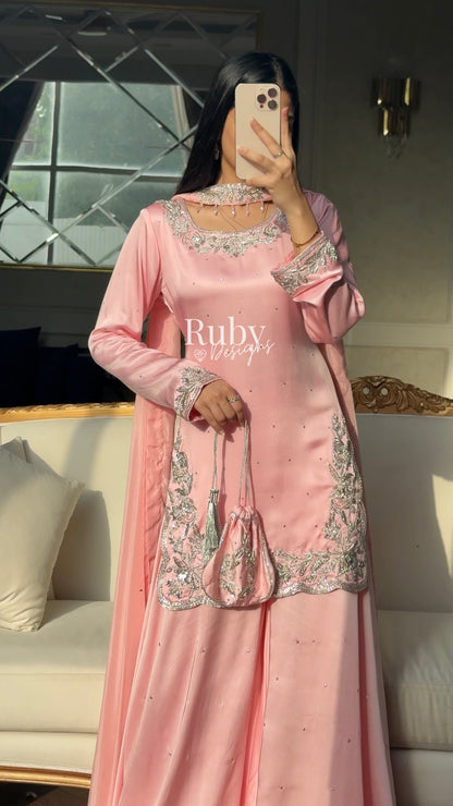 PARISA Rose - 4 Piece Silk Suit with Matching Potli Bag