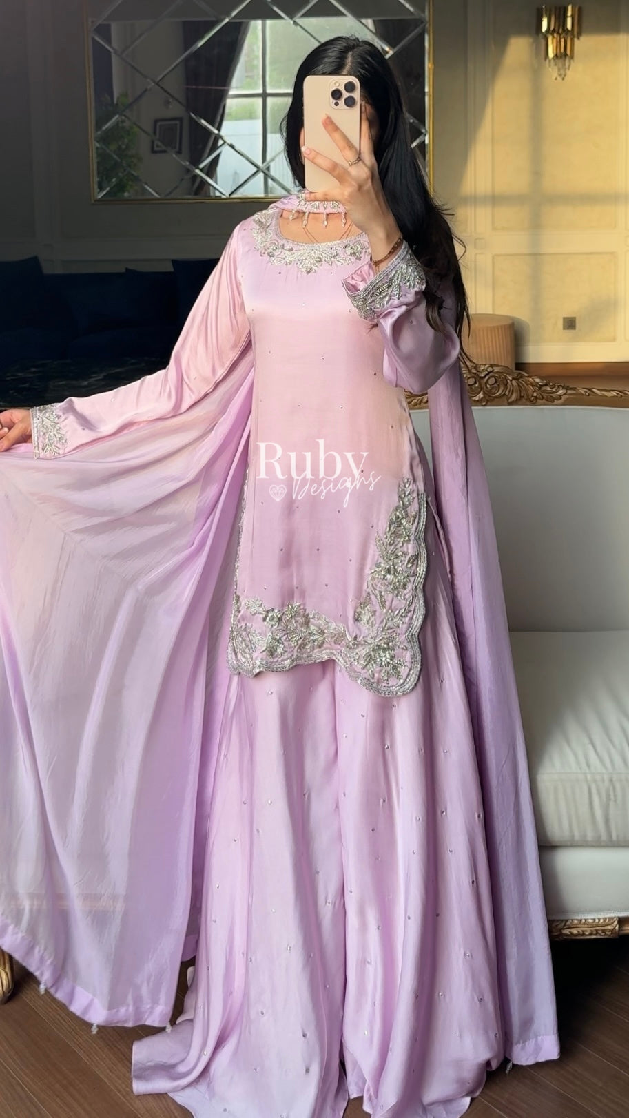 PARISA Lilac - 4 Piece Silk Suit with Matching Potli Bag