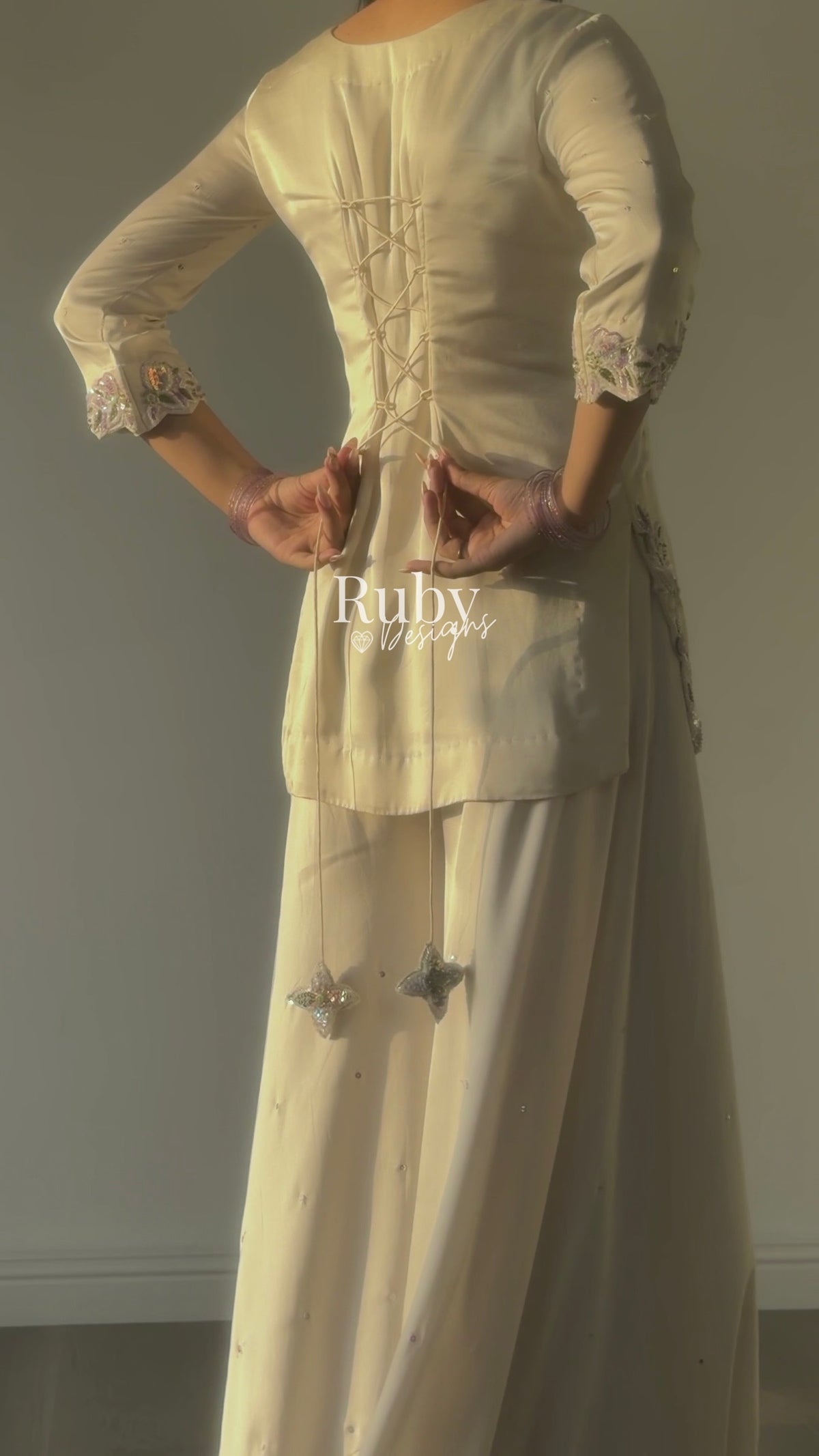 AMEERA - 3 Piece Off-White Silk Suit with Ombrè Dupatta