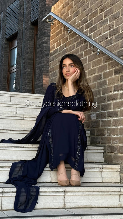 ZYRA Midnight - 3 Piece Chiffon Suit with Trouser