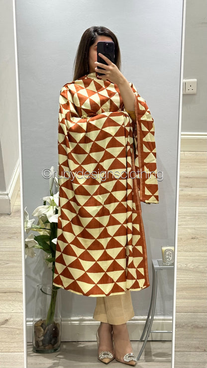 3 Piece Burnt Orange Khaddar Suit with Shawl (8746816340181)