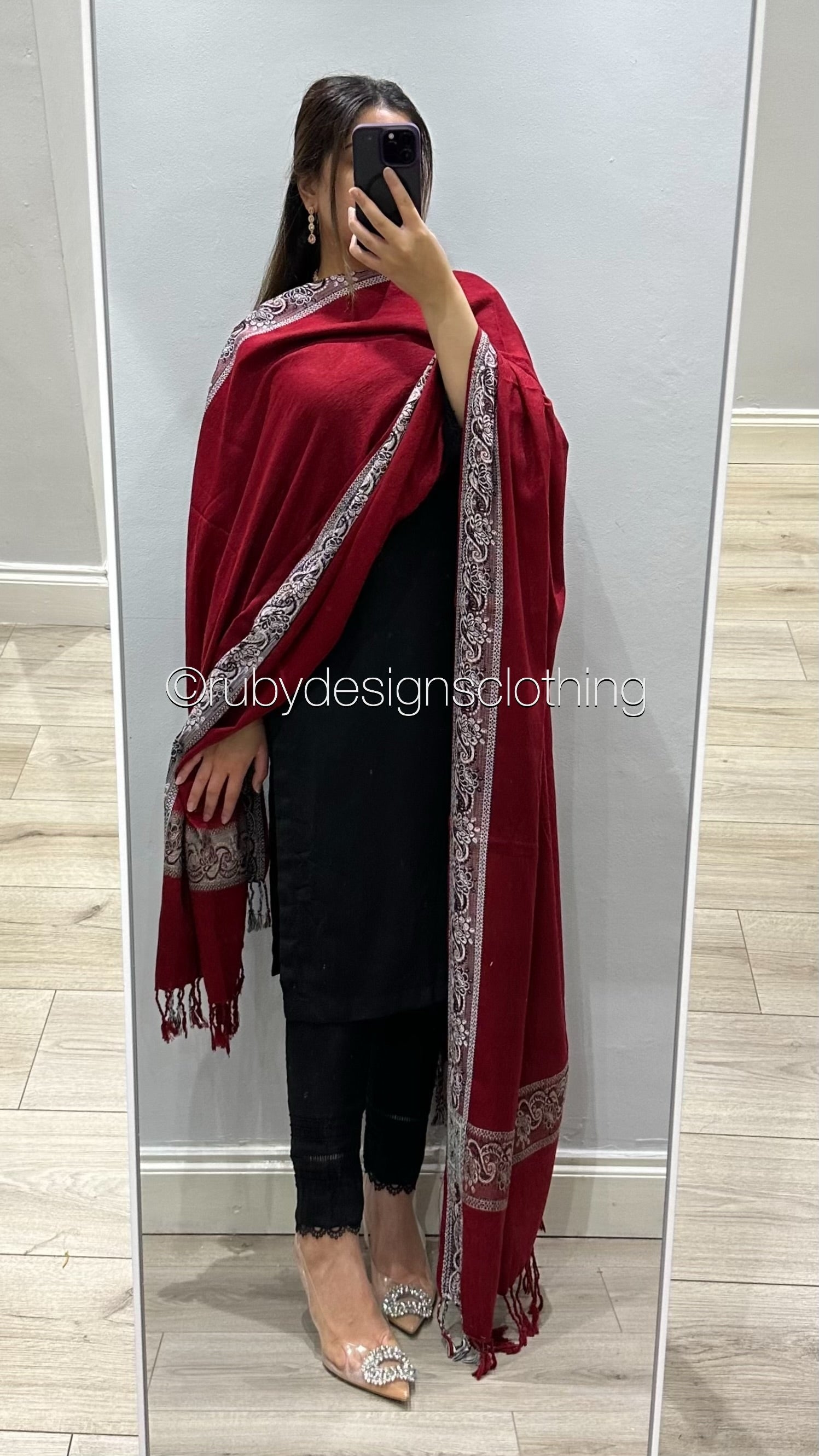 3 Piece Black Linen Suit with Red Shawl (8746844225749)