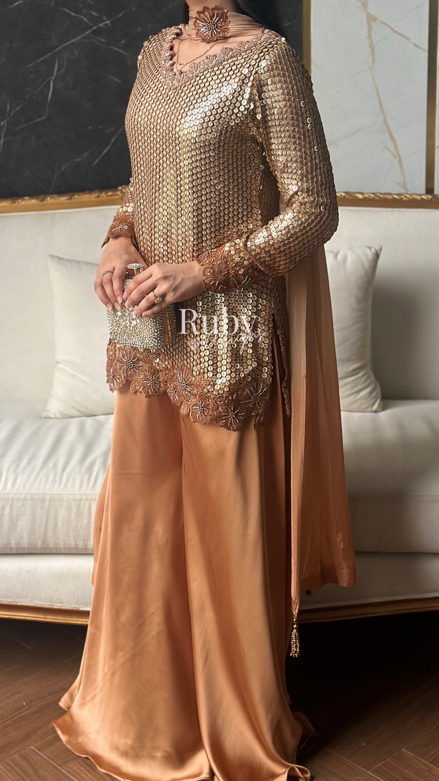 ALARA Mocha - 3 Piece Silk Suit with Choker Dupatta