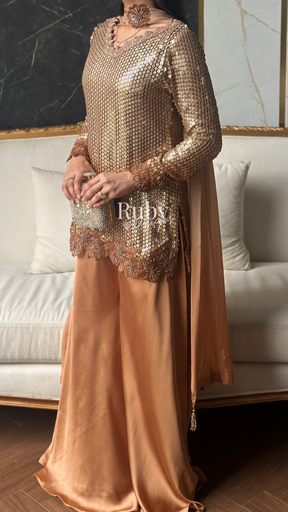 ALARA Mocha - 3 Piece Silk Suit with Choker Dupatta