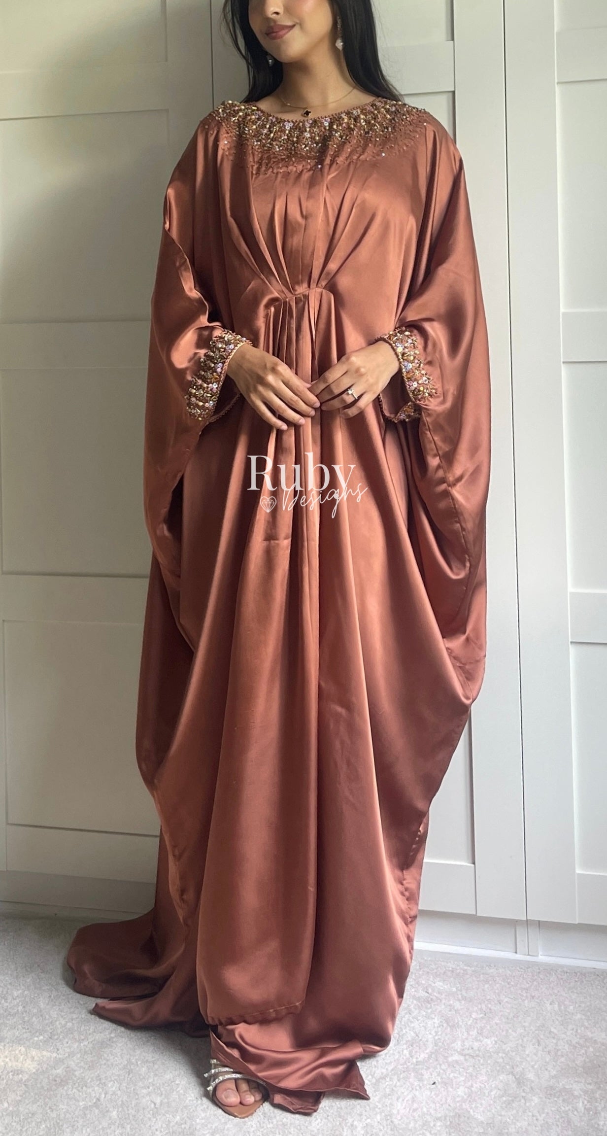 JAMILA - Rust Kaftan with Gold Handwork
